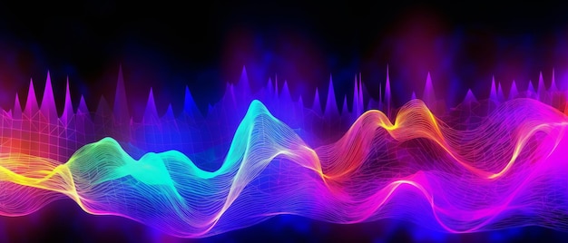 Fundo dinâmico e brilhante com ondas sonoras em cores neon Generative AI