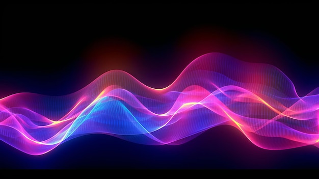 Fundo dinâmico e brilhante com ondas sonoras em cores neon Generative AI