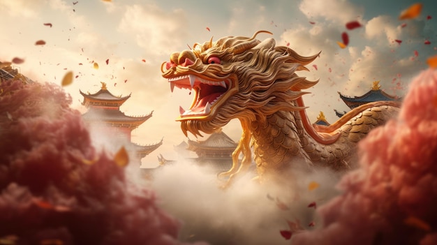 Fundo do Ano Novo Chinês com dragão Ilustração AI GenerativexA