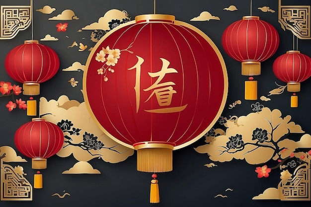 fundo do ano novo chinês com lanterna de papel chinesa