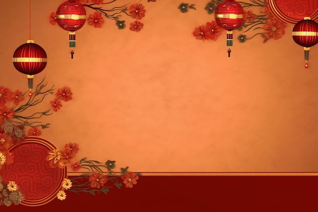 fundo do ano novo chinês com lanternas tradicionais flores de sakura e cópia de espaço ano novo lunar