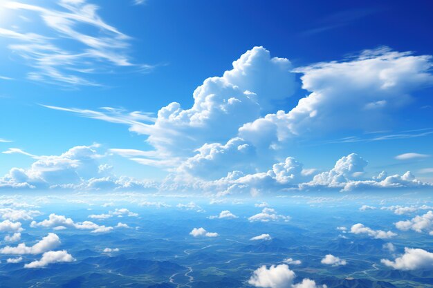 Fundo do céu azul e nuvens brancas foco suave e bela vista aérea do céu da montanha