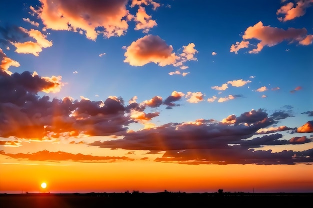 fundo do céu pôr do sol com pequenas nuvens realistas