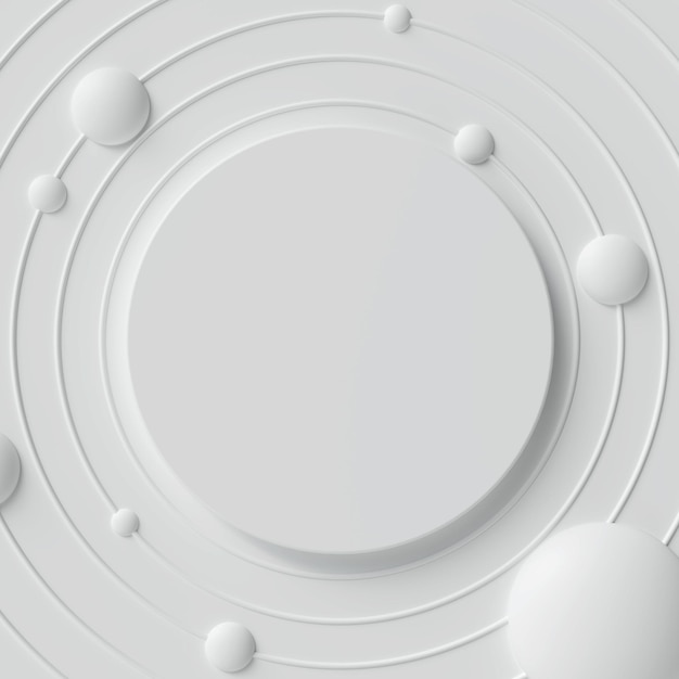 Fundo do círculo branco Havia uma bola redonda cercada por uma auréola como estrelas Cena 3D