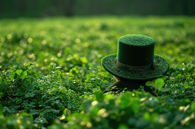 Fundo do Dia de São Patrício com folhas de trevo verde e chapéu
