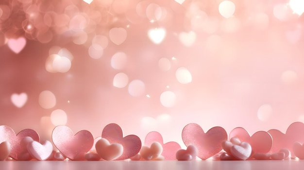 Fundo do Dia dos Namorados com corações luz etérea fundo quente rosa e bronze