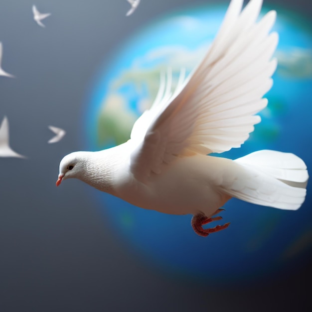 Fundo do dia internacional da paz, um pombo voador branco