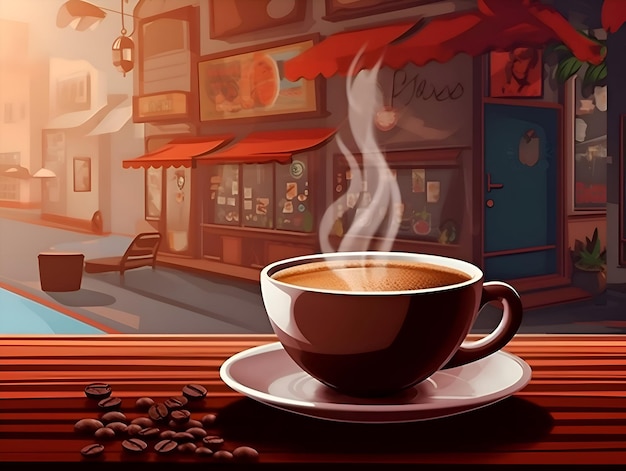 Fundo do dia internacional do café gera café e cafeteriaCafé quente com fumaça