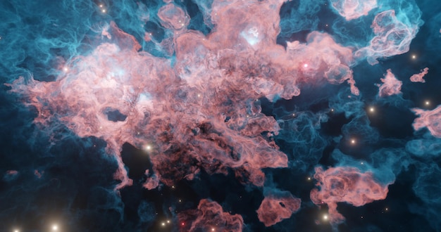 Fundo do espaço com nebulosa roxa e ilustração 3d de estrelas para uso com projetos de pesquisa científica e educaçãoBeleza do espaço profundo Gráficos coloridos para fundo