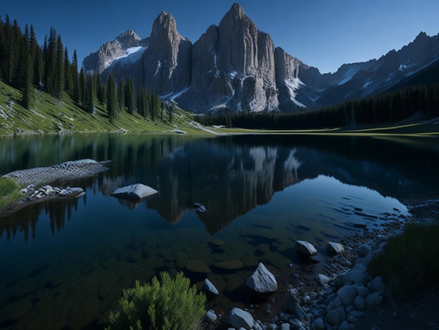 Fundo do lago de montanha