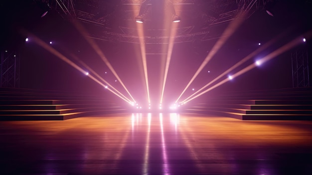 fundo do palco vazio holofotes nos bastidores nevoeiro nuvens raios de luz pódio cena teatro rosa