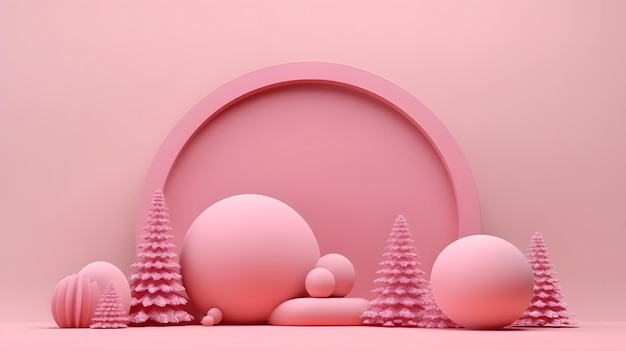 Fundo do pódio de Natal com caixas de presente e renderização em 3D de árvore de Natal