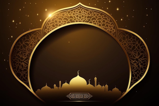 Fundo do Ramadã com uma mesquita islâmica dourada e o texto Ramadã