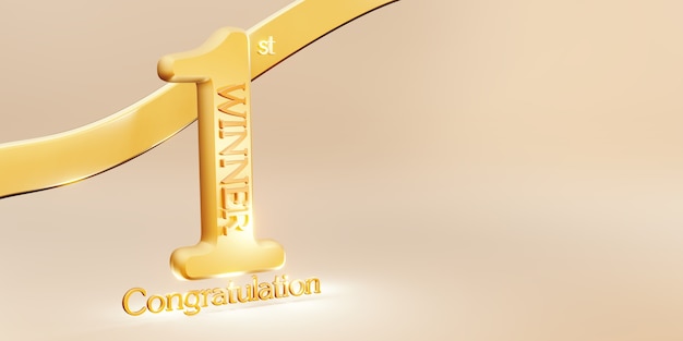 Fundo do texto do vencedor, vitória do 1º lugar e ilustração 3D da mensagem de congratulação