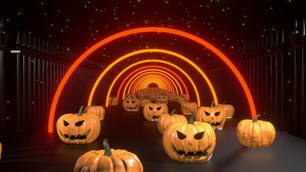 Fundo do túnel de abóbora halloaween 3d renderização