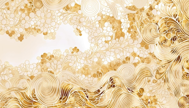 Fundo dourado abstrato com redemoinhos e elementos florais Ilustração vetorial