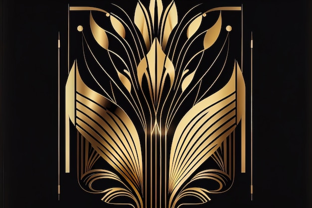 Fundo dourado abstrato em elementos geométricos de ilustração d estilo art déco preto e caro