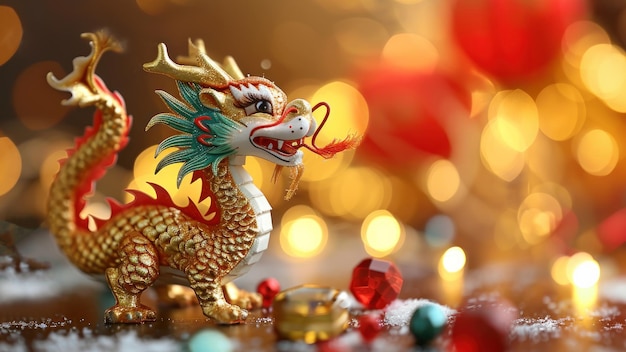 Fundo dourado dragão bonito Feliz ano novo chinês