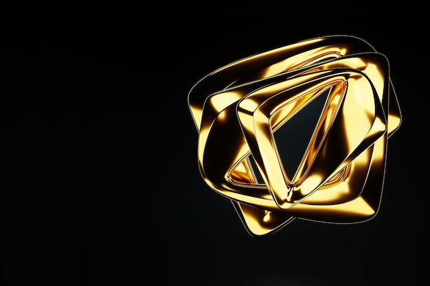 Foto fundo dourado escuro, figura abstrata, luxuosas formas douradas, sobre fundo preto. ondas de ouro, linhas de metal, fundo elegante, desenho geométrico. renderização 3d, ilustração 3d.