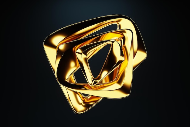 Fundo dourado escuro, figura abstrata, luxuosas formas douradas, sobre fundo preto. Ondas de ouro, linhas de metal, fundo elegante, desenho geométrico. renderização 3D, ilustração 3D.