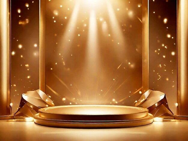 Foto fundo dourado para produtos de luxo pódio com lâmpadas de luz dourada fundo luz dourada