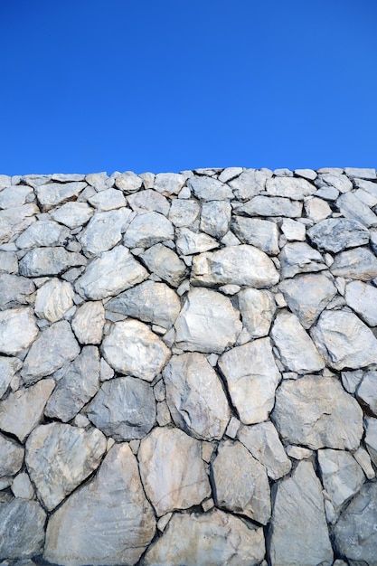 Fundo e textura da parede de pedra com céu azul