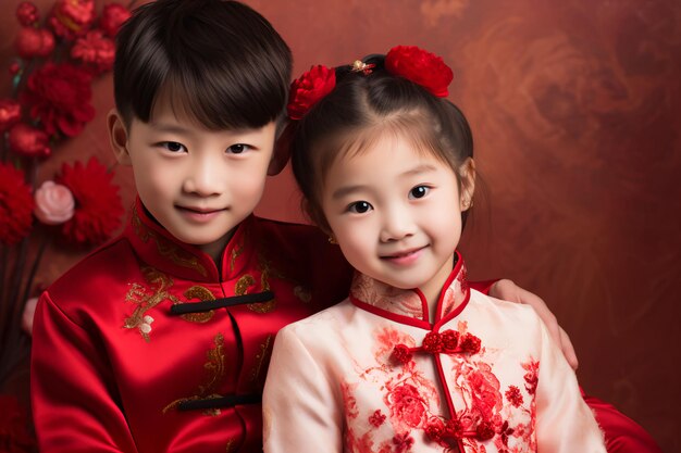 Foto fundo elegante de ano novo chinês com elementos bonitos e vibrantes