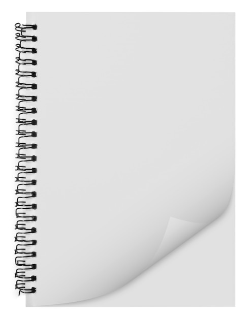 Fundo em branco. caderno espiral de papel isolado em whit