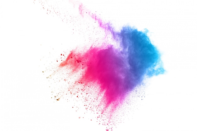 fundo em pó abstrato splatted. Explosão de pó colorido sobre fundo branco.