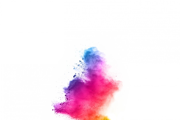 fundo em pó abstrato splatted. Explosão de pó colorido sobre fundo branco.