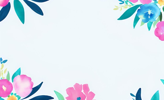 Fundo encantador com uma moldura de flores em aquarela