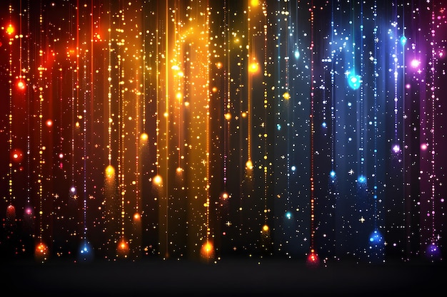 Fundo escuro com luzes coloridas e estrelas IA geradora