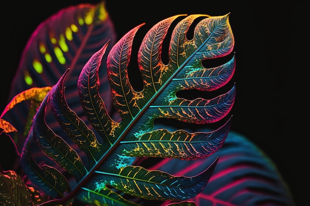 Fundo escuro de folhas tropicais coloridas