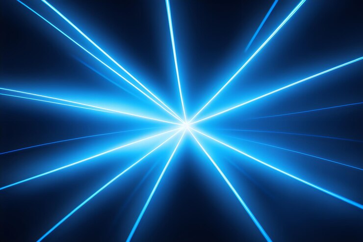 Foto fundo escuro futurista abstrato raios de luz neon azul refletem na água