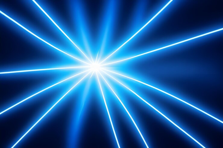 Foto fundo escuro futurista abstrato raios de luz neon azul refletem na água