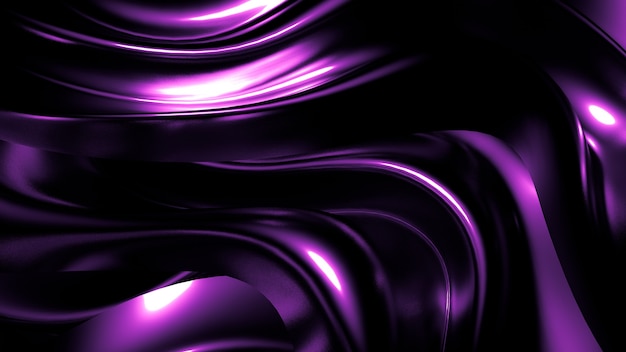 Fundo escuro roxo elegante elegante com pregas, cortinas e redemoinhos. Ilustração 3D, renderização em 3D.