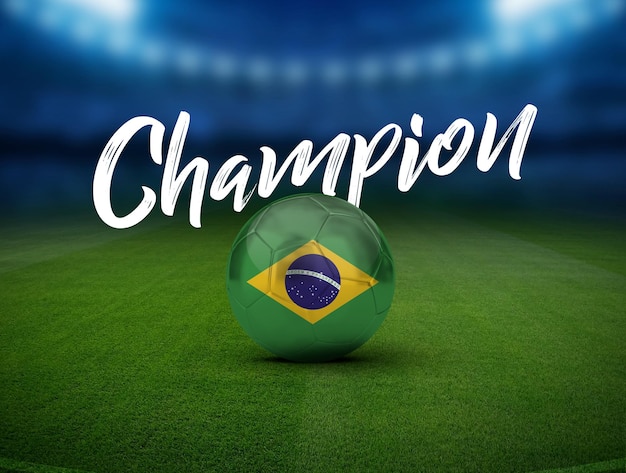 Foto fundo esportivo do conceito do vencedor do jogo de futebol do brasil, bandeiras de países e bola de futebol brasil