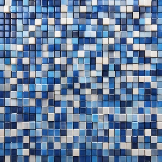 Foto fundo feito de pequeno mosaico azul e branco quadrado com espaço para cópia