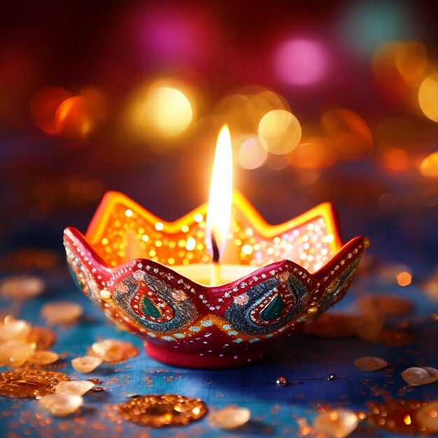 Foto fundo feliz de diwali com lindo diya colorido