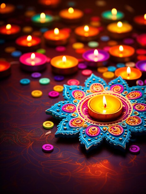 Fundo feliz de Diwali com lindo grupo de Diya
