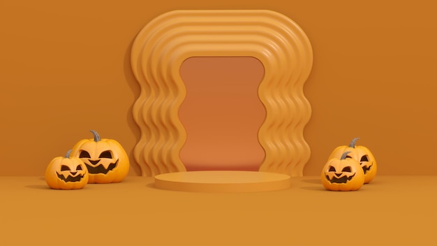 Fundo feliz de Halloween Desenho 3D realista palco pódio estúdio redondo saco de compras vela