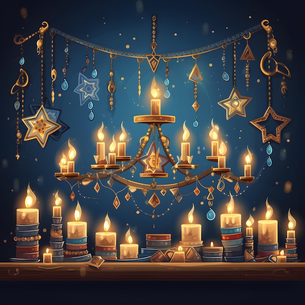 Fundo feliz de Hanukkah com velas Menorá