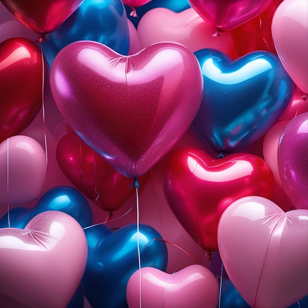 Fundo festivo de balões em forma de corações Dia dos Namorados Dia das Mães e Casamentos