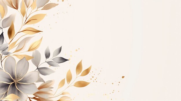 Fundo floral abstrato com flores e folhas douradas e brancas ilustração AI geradora