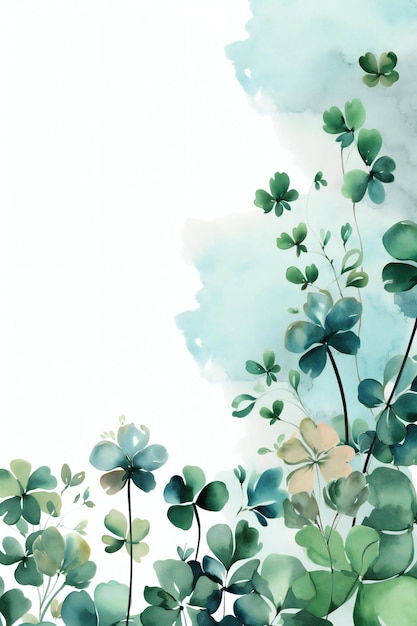 Fundo floral aquarela com trevos de folhas verdes