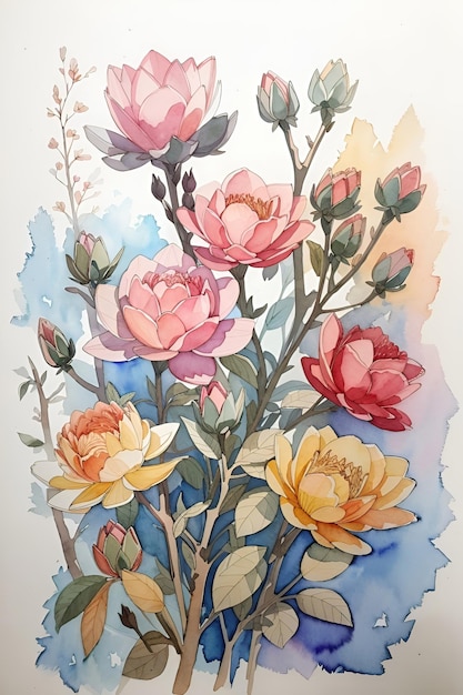 Fundo floral aquarela desenhado à mão com ilustração aquarela de flores