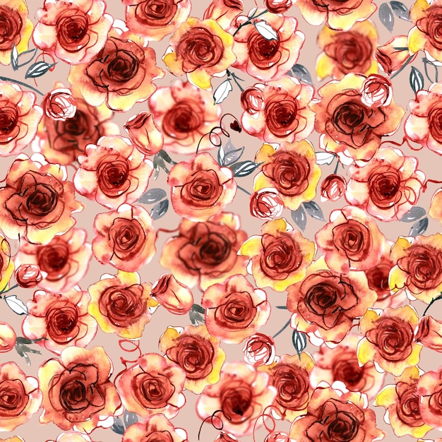 Fundo floral aquarela sem costura com flores pintadas à mão