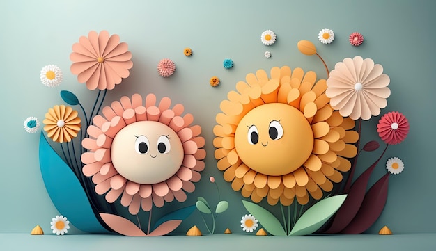 fundo floral bonito dos desenhos animados com cópia sapce