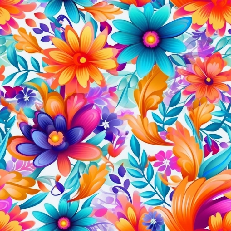 Foto fundo floral colorido com flores e folhas generativo ai