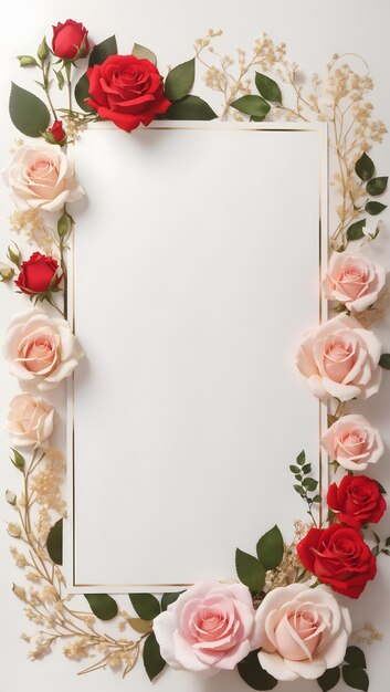 Foto fundo floral com cartão de convite branco em branco